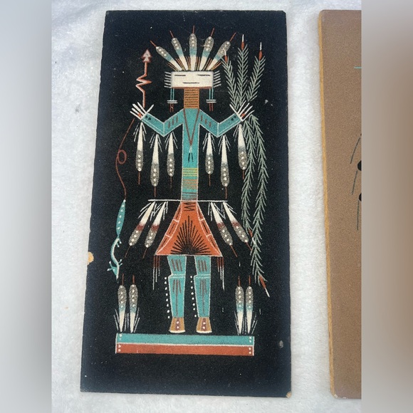 Navajo Yei East Male & Female Ceremonial Sand Paintings Signed Johnson - Picture 2 of 12